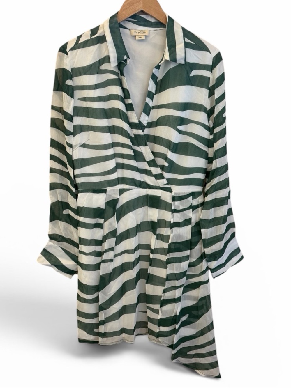 Du Paradis Green & White Striped Long Sleeve Dress Great Condition Size Large